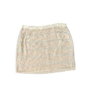Gryphon Cream Silver Silk Beaded Raw Hem Mini Skirt Size Medium